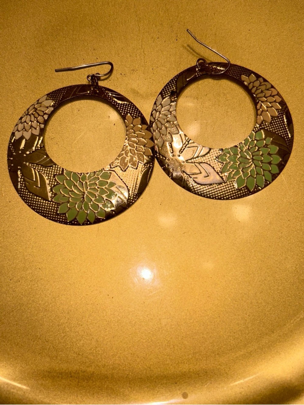 Green Floral Hoop Earrings - Women Jewelry Earrings